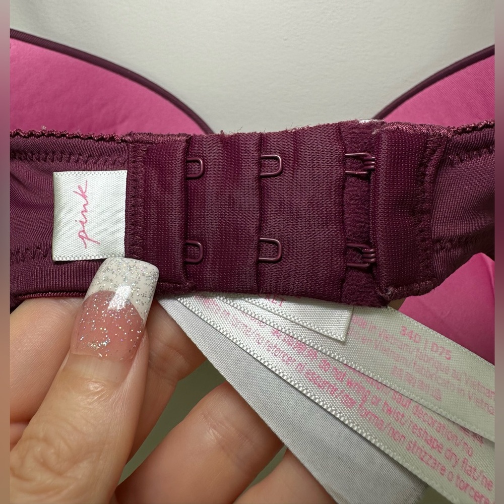 Victoria’s Secret PINK Burgundy Push-Up Bra Smooth T-Shirt Bra Cute Sexy Club 🩷 - Picture 7 of 11